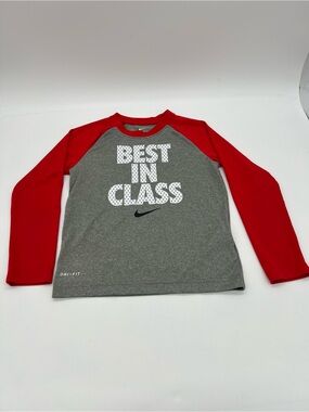 Nike Dri Fit Long Sleeve Gray Red Shirt Sz 6-7 Years Boys
